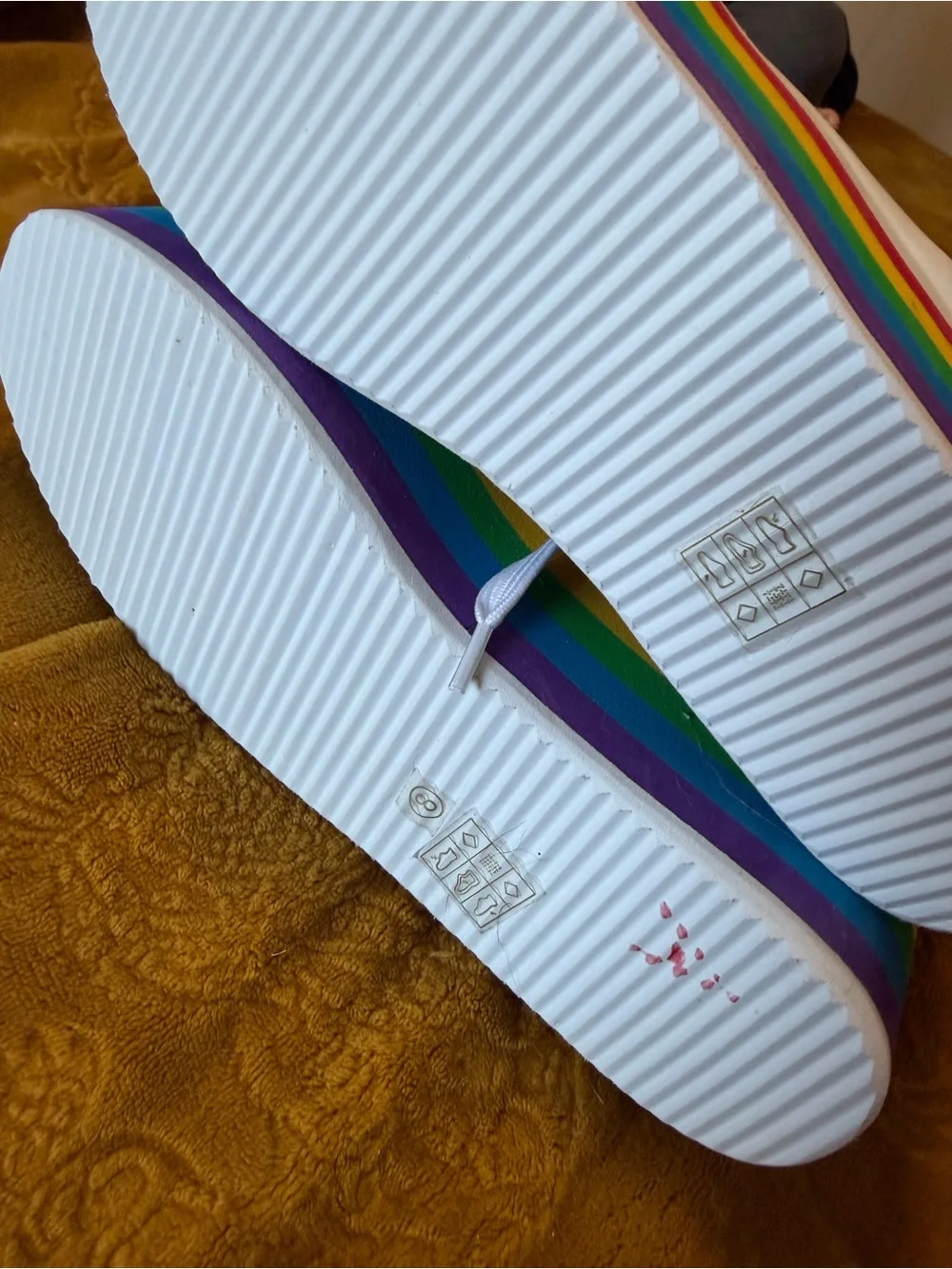 White Platform Sneakers with Rainbow Stripe